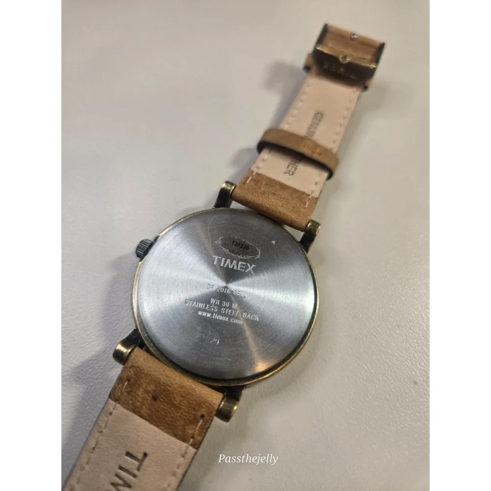 Timex T2P220 Weekender Mens 42mm White Dial Bronze Tone Leather Watch WR30M